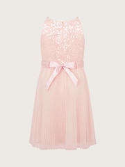 Monsoon Pink Keita Embellished Plisse Dress - Image 3 of 4