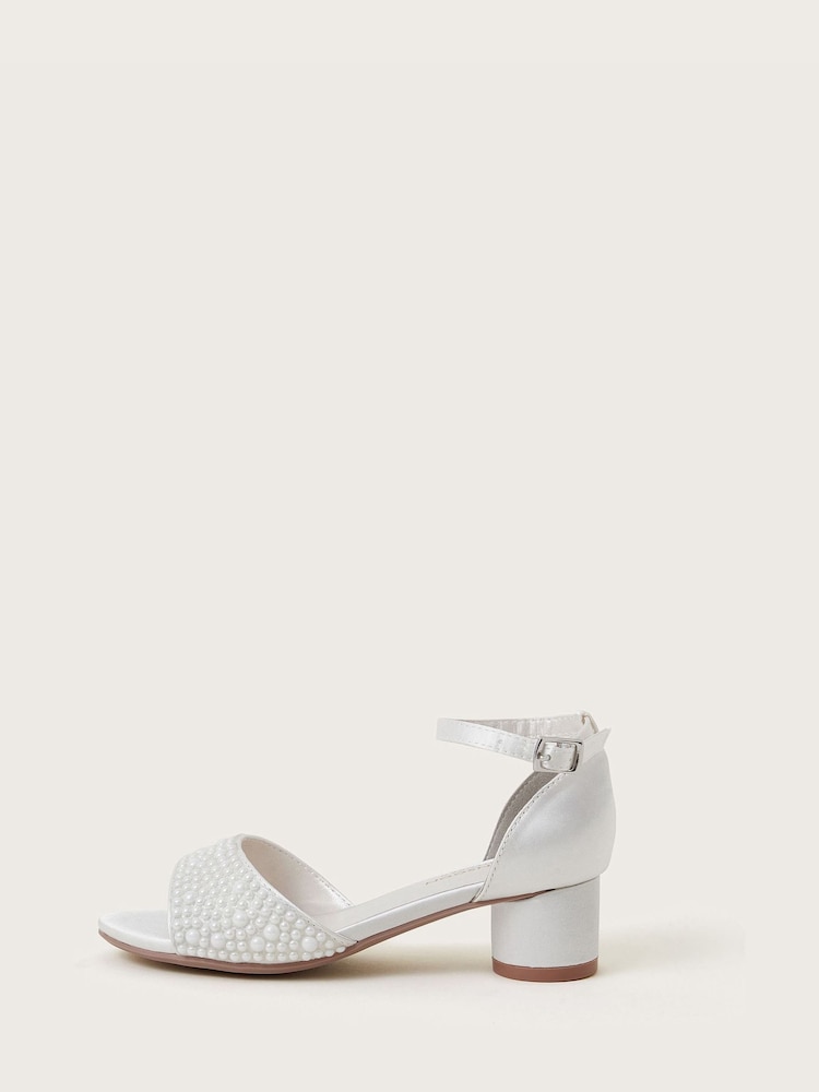 Monsoon White Pearl Open Toe Two Part Sandals - Image 2 of 3