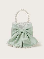 Monsoon Green Pearly Bow Bridesmaid Lace Bag - Image 1 of 3
