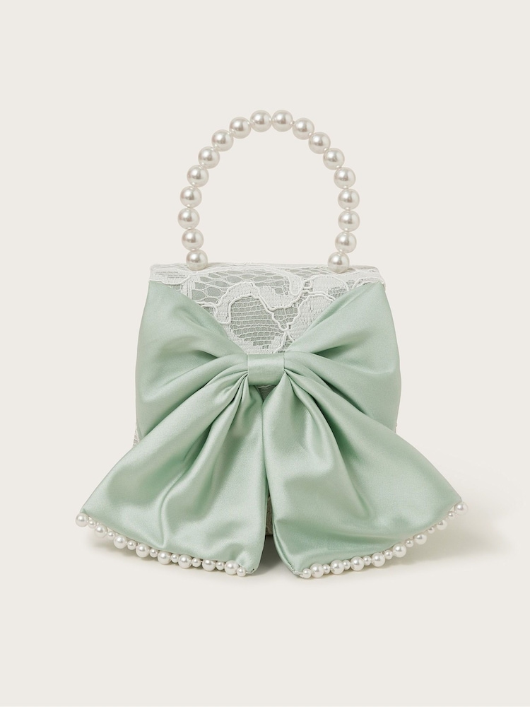 Monsoon Green Pearly Bow Bridesmaid Lace Bag - Image 1 of 3