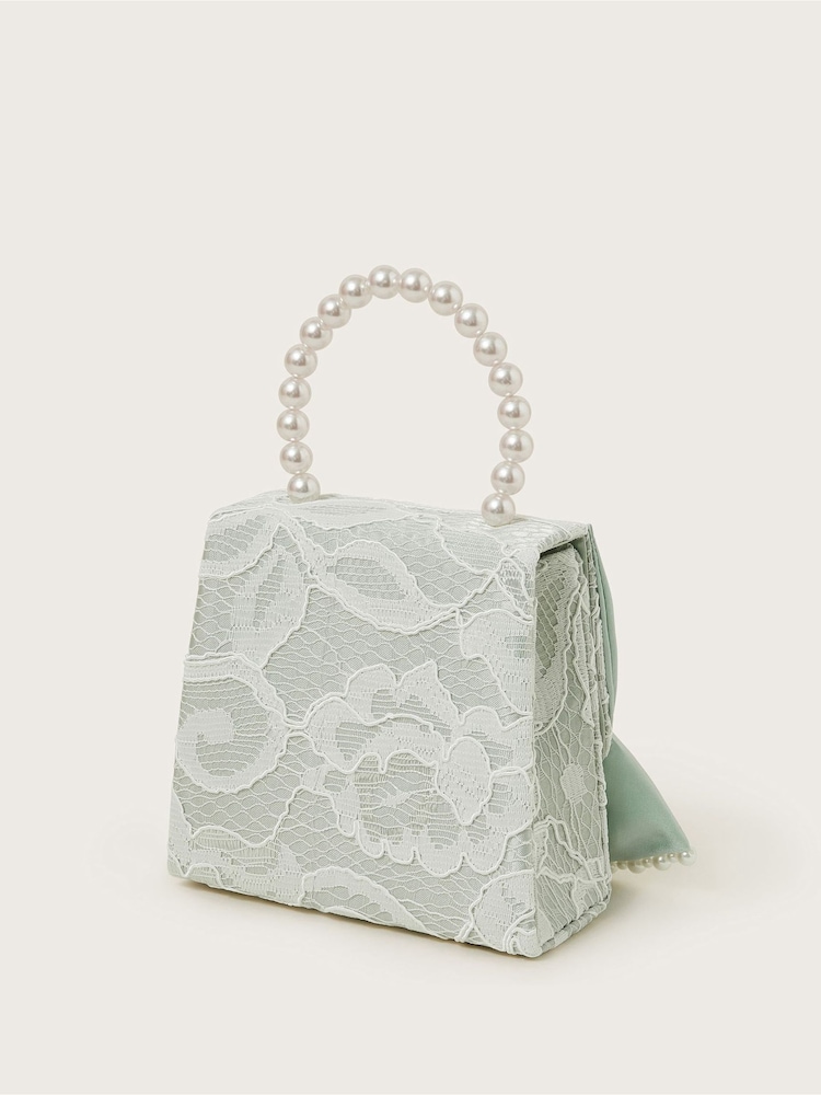 Monsoon Green Pearly Bow Bridesmaid Lace Bag - Image 2 of 3 Monsoon Green Pearly Bow Bridesmaid Lace Bag - Image 2 of 3