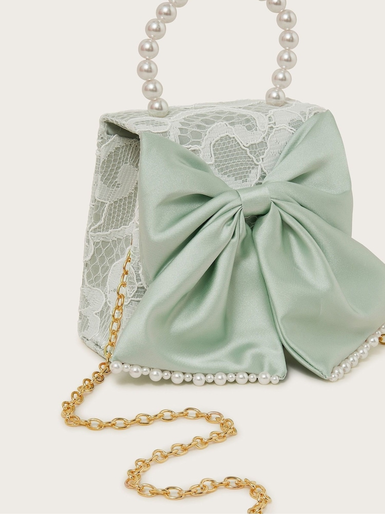Monsoon Green Pearly Bow Bridesmaid Lace Bag - Image 3 of 3