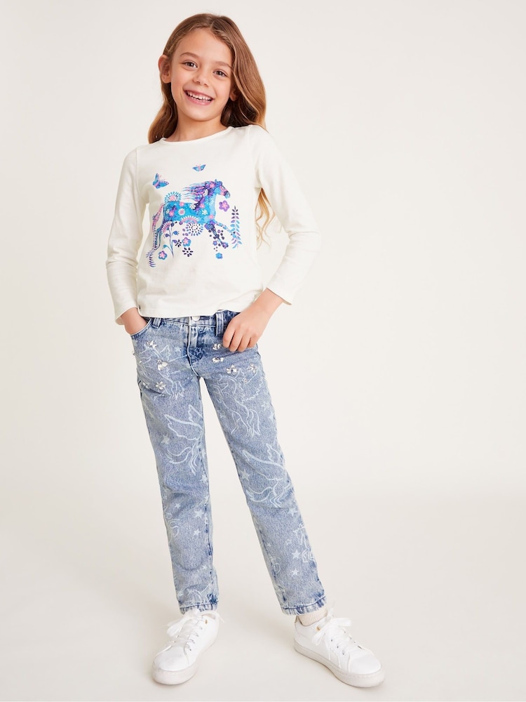 Monsoon Horse Print Long Sleeve 100% Cotton T-Shirt - صورة 1 من 4