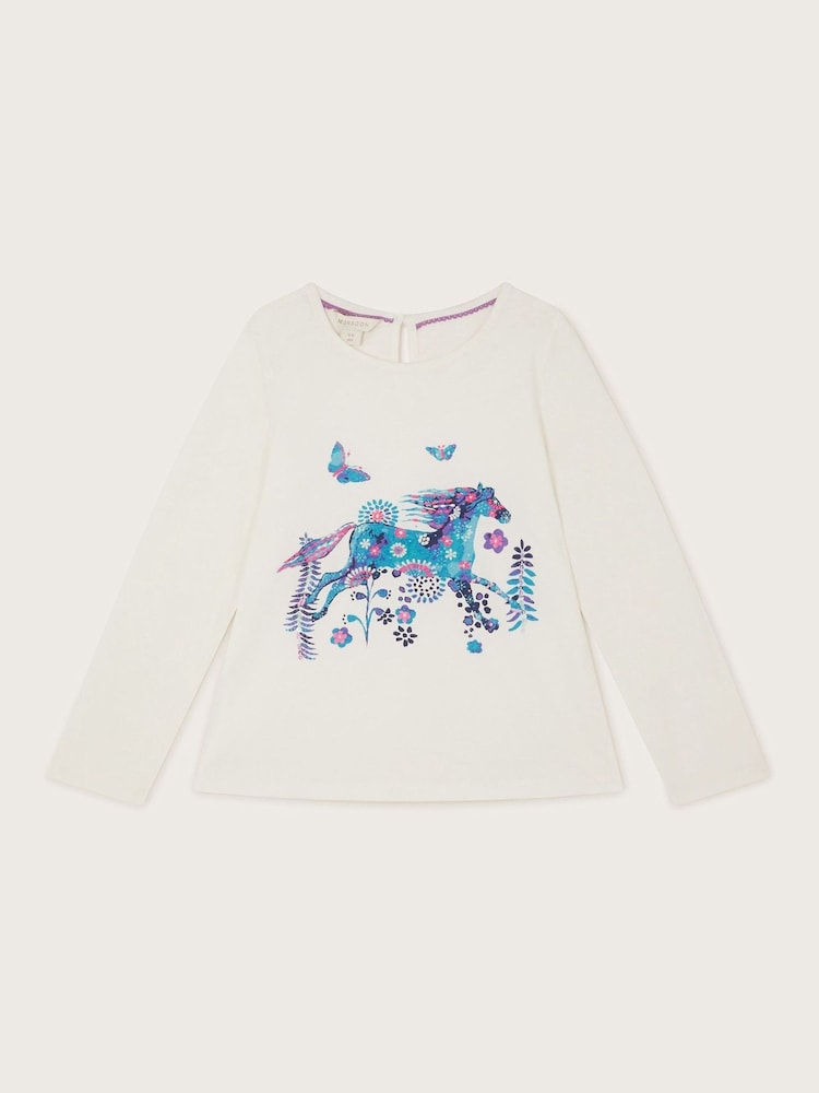 Monsoon Horse Print Long Sleeve 100% Cotton T-Shirt - صورة 2 من 4