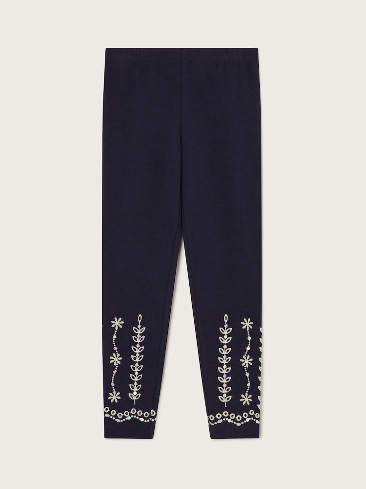 Monsoon Blue Sequin Broderie Leggings - Image 2 of 4 Monsoon Blue Sequin Broderie Leggings - Image 2 of 4