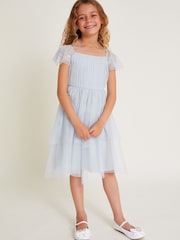 Monsoon Blue Theodora Tulle Diamante Sleeve Dress - Image 1 of 4