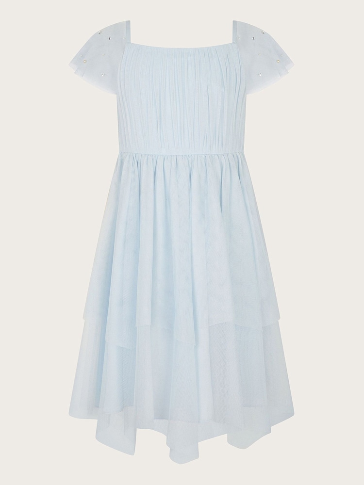 Monsoon Blue Theodora Tulle Diamante Sleeve Dress - Image 2 of 4