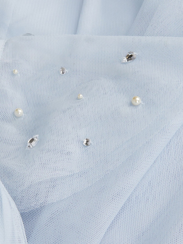Monsoon Blue Theodora Tulle Diamante Sleeve Dress - Image 4 of 4