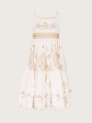 Monsoon Natural Gold Floral Print Embroidered Dress - Image 2 of 4