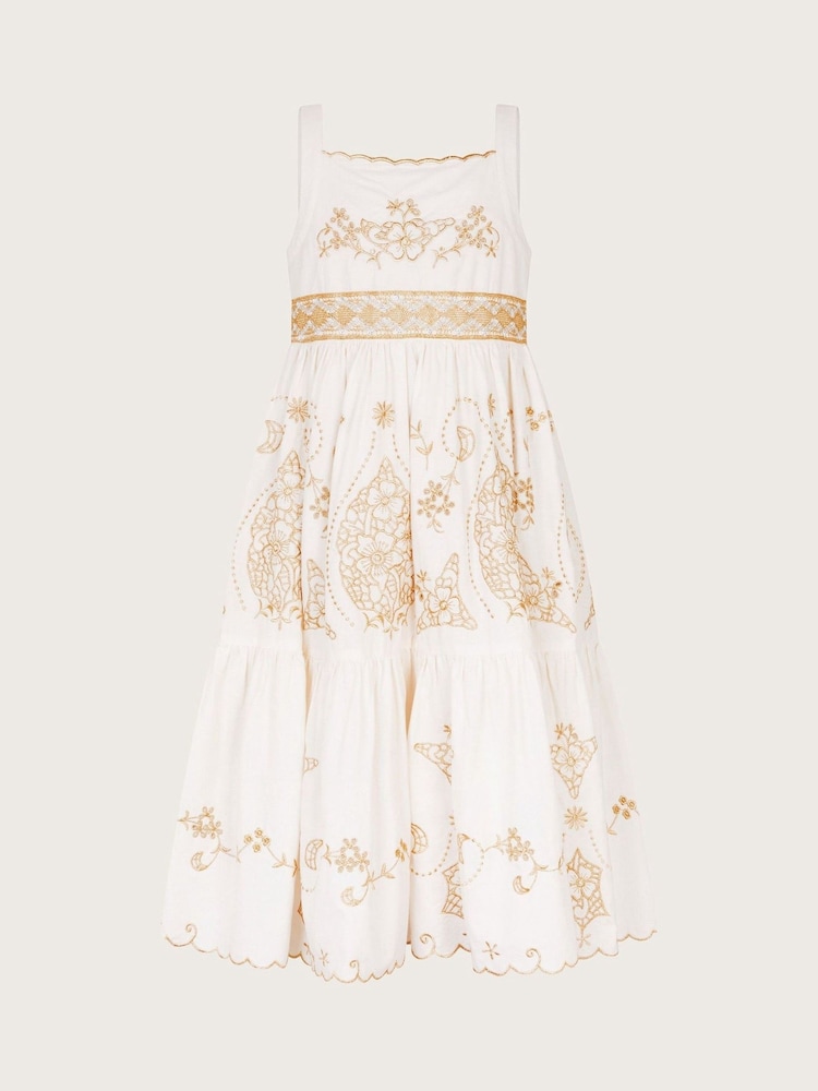 Monsoon Natural Gold Floral Print Embroidered Dress - Image 2 of 4