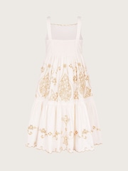 Monsoon Natural Gold Floral Print Embroidered Dress - Image 3 of 4