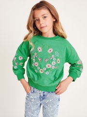 Monsoon Green Floral Print Embroidered Sweatshirt - Image 1 of 4