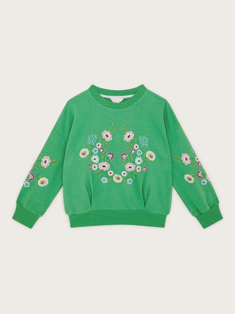 Monsoon Green Floral Print Embroidered Sweatshirt - Image 2 of 4