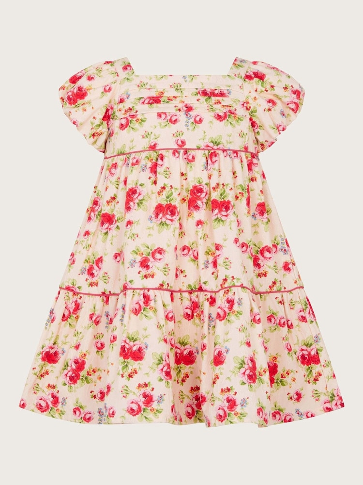 Monsoon Natural Baby Rosanna Jacquard Floral Print Dress - Image 1 of 3
