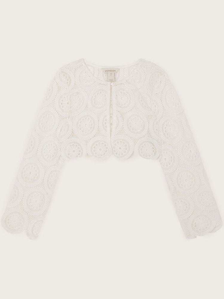Monsoon Natural Cropped Crochet Cardigan - Image 1 of 3 Monsoon Natural Cropped Crochet Cardigan - Image 1 of 3