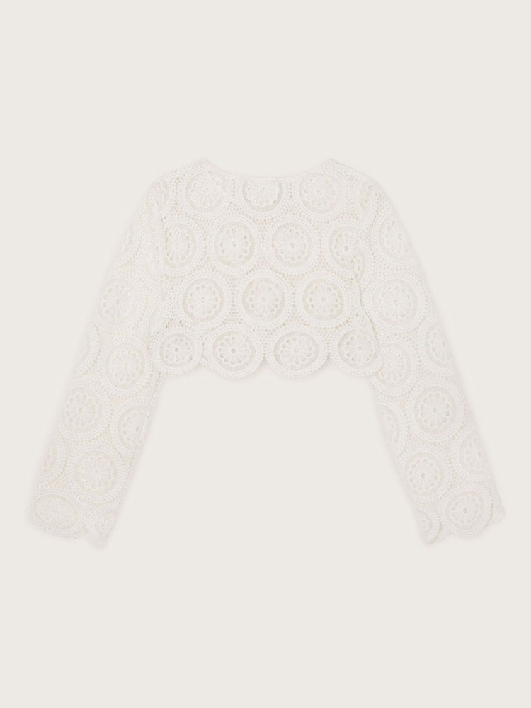 Monsoon Natural Cropped Crochet Cardigan - Image 2 of 3