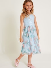 Monsoon Blue Truth Sequin Floral Print Tulle Dress - Image 1 of 1