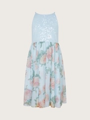 Monsoon Blue Truth Sequin Floral Print Tulle Dress - Image 2 of 4