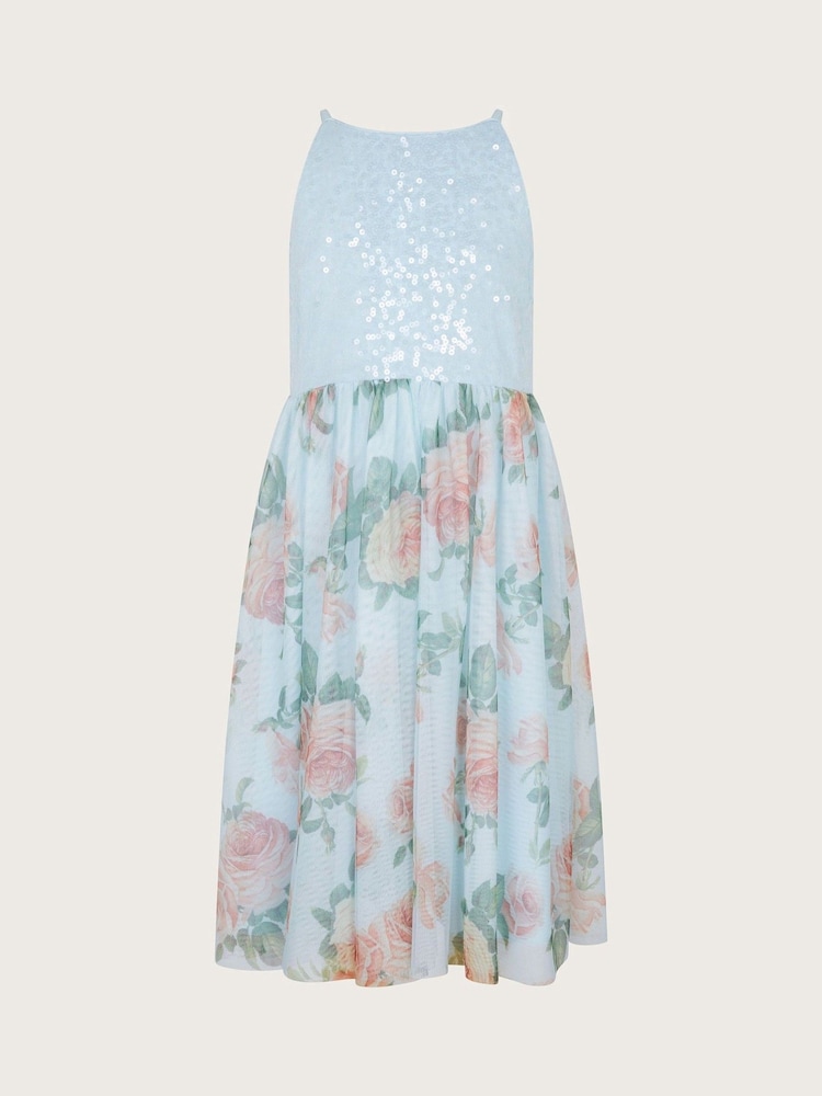Monsoon Blue Truth Sequin Floral Print Tulle Dress - Image 2 of 4