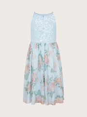 Monsoon Blue Truth Sequin Floral Print Tulle Dress - Image 3 of 4