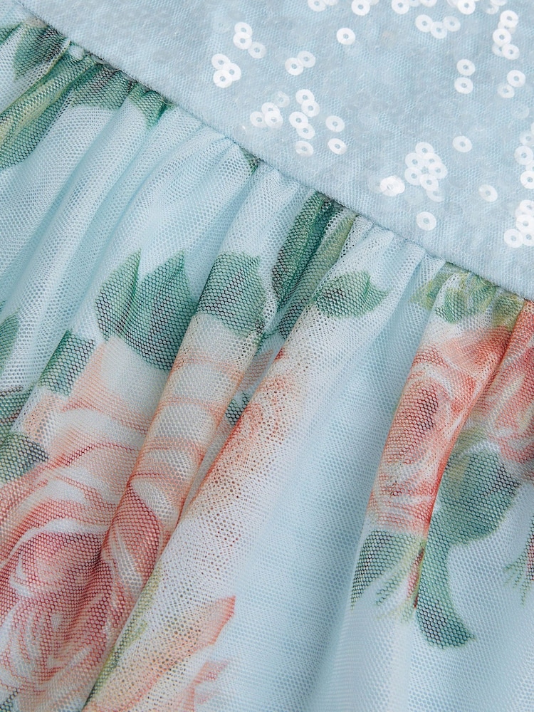 Monsoon Blue Truth Sequin Floral Print Tulle Dress - Image 4 of 4