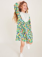 Monsoon Green Long Sleeve Floral Print Yoke Dress - Image 1 of 2