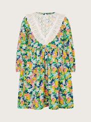 Monsoon Green Long Sleeve Floral Print Yoke Dress - Image 2 of 2