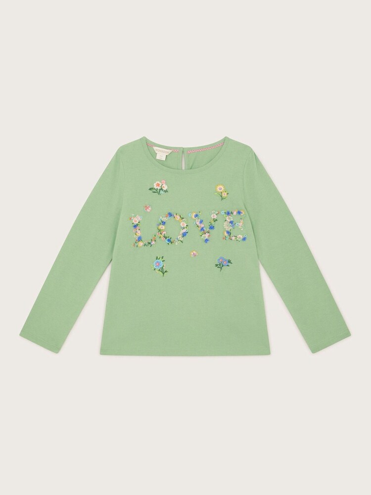Monsoon Green Floral Love 100% Cotton Embroidered Long Sleeve Top - Image 2 of 4