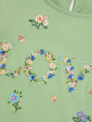 Monsoon Green Floral Love 100% Cotton Embroidered Long Sleeve Top - Image 4 of 4