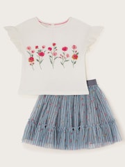 Monsoon Blue Floral Print T-Shirt and Tulle Skirt Set - Image 2 of 4