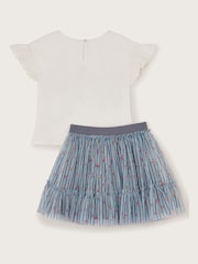 Monsoon Blue Floral Print T-Shirt and Tulle Skirt Set - Image 3 of 4