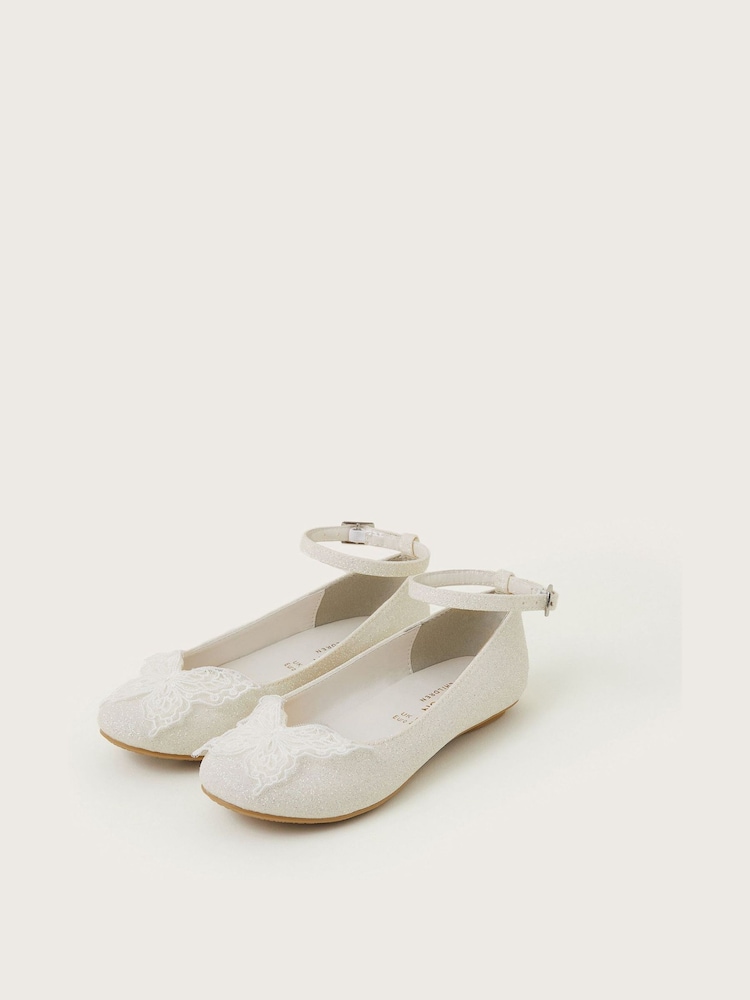 Monsoon Natural Lace Butterfly Glitter Ballet Flats - Image 1 of 3