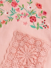 Monsoon Pink Floral Print Embroidered Sweatshirt 100% Cotton Dress - Image 4 of 4