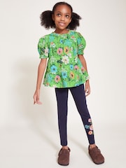 Monsoon Green Floral Print Tiered 100% Cotton Blouse and Leggings Set - Image 1 of 4