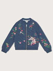 Monsoon Blue Floral Print Unicorn Quilted Bomber 100% Cotton Jacket - Image 2 of 4