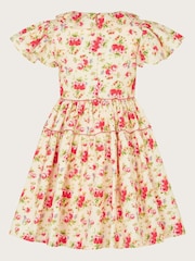 Monsoon Pink Frilly Short Sleeve Rose Print Dress - Image 3 of 4