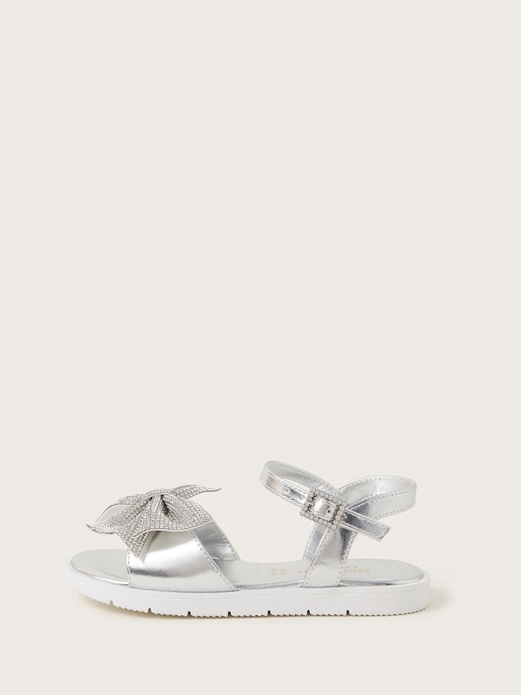 Monsoon Silver Diamante Bow Sandals - Image 1 of 3