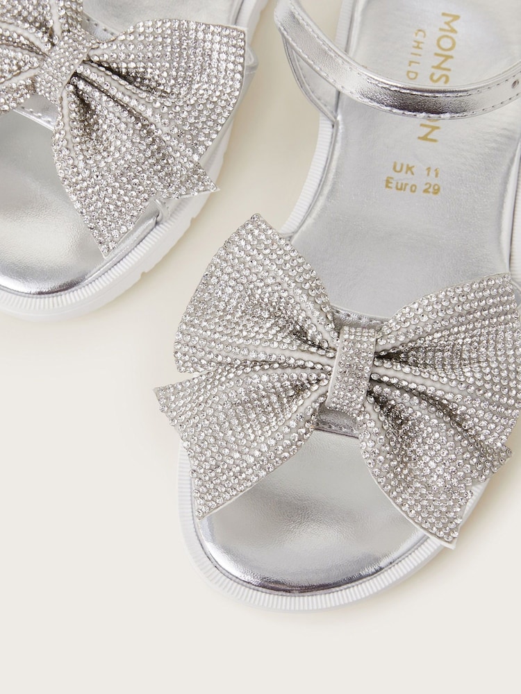 Monsoon Silver Diamante Bow Sandals - Image 3 of 3