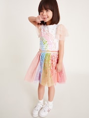 Monsoon Pink Sequin Rainbow Tulle Disco Dress - Image 1 of 4