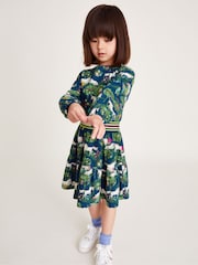 Monsoon Blue Unicorn Long Sleeve Jersey Dress - Image 1 of 4