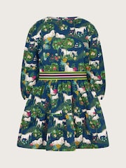 Monsoon Blue Unicorn Long Sleeve Jersey Dress - Image 2 of 4
