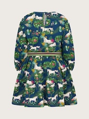 Monsoon Blue Unicorn Long Sleeve Jersey Dress - Image 3 of 4