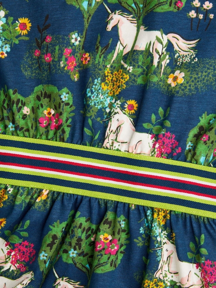 Monsoon Blue Unicorn Long Sleeve Jersey Dress - Image 4 of 4