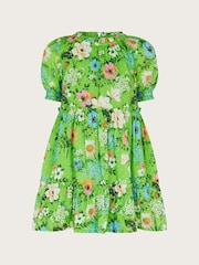 Monsoon Green Puff Sleeve Floral Print 100% Cotton Dress - Image 2 of 4
