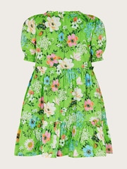Monsoon Green Puff Sleeve Floral Print 100% Cotton Dress - Image 3 of 4