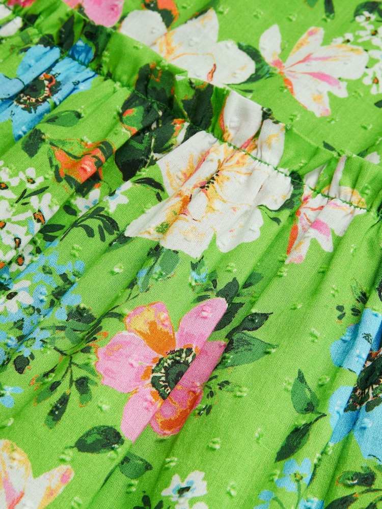 Monsoon Green Puff Sleeve Floral Print 100% Cotton Dress - Image 4 of 4