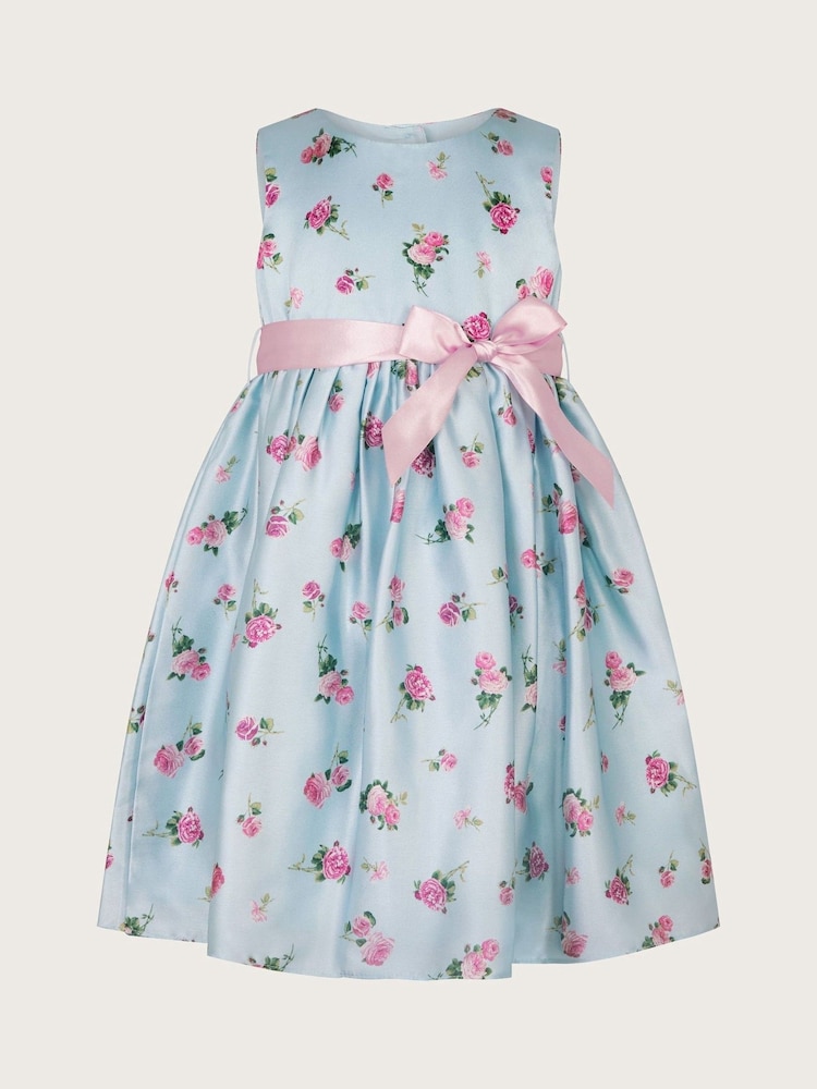 Monsoon Blue Baby Ditsy Floral Print Satin Dress - Image 1 of 3