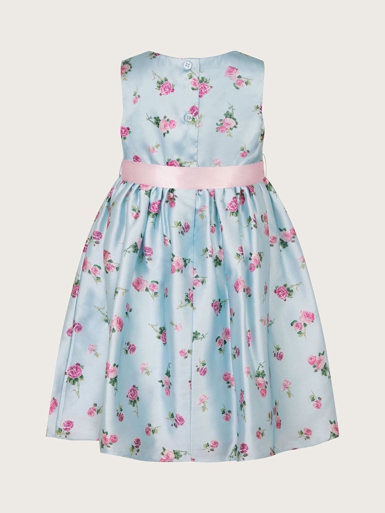 Monsoon Blue Baby Ditsy Floral Print Satin Dress - Image 2 of 3