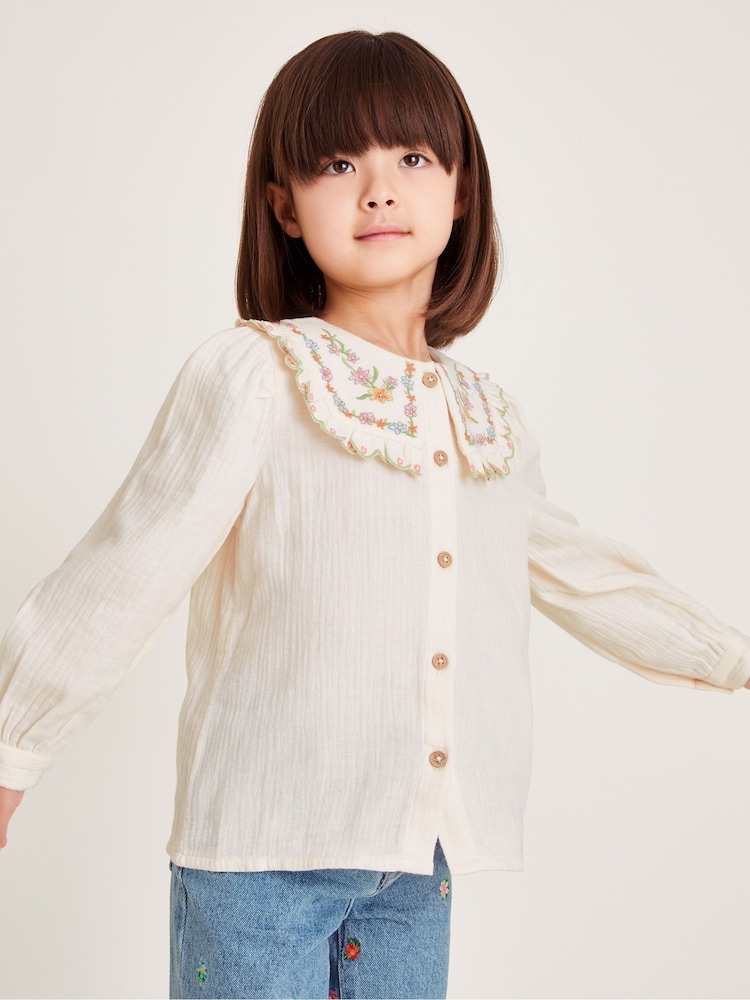 Monsoon Natural 100% Cotton Floral Print Embroidered Collar Blouse - Image 1 of 4