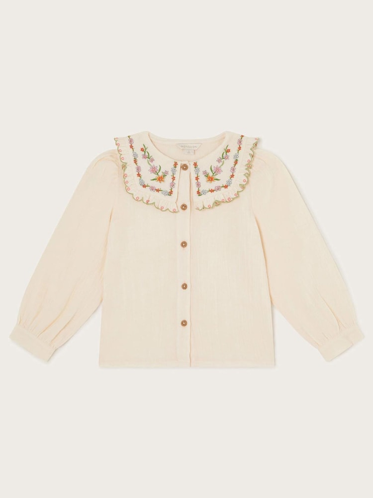 Monsoon Natural 100% Cotton Floral Print Embroidered Collar Blouse - Image 2 of 4